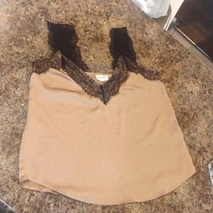 Escape by blue pepper tan slip shirt with black lace size medium
